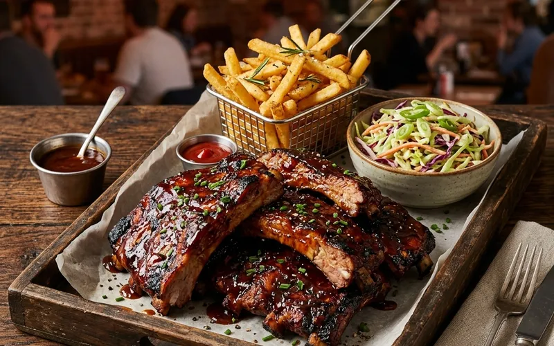 Fall off the bone ribs family pack with sides and fresh rolls