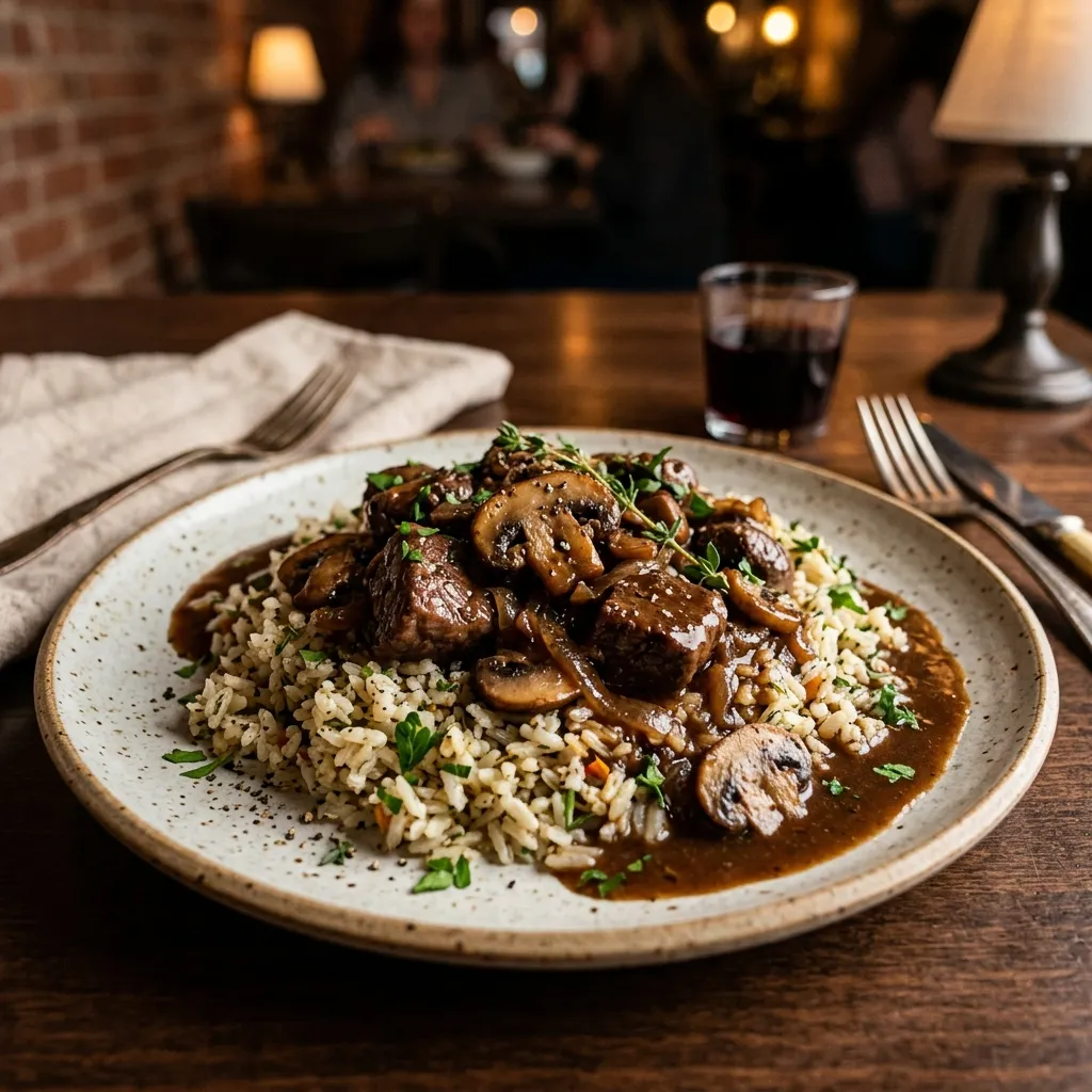 Tender beef tips in gravy family meal with sides and rolls