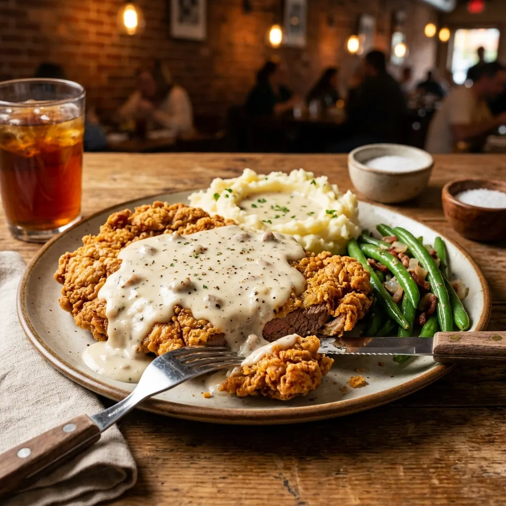 Country fried sirloin with gravy Early Dine dinner