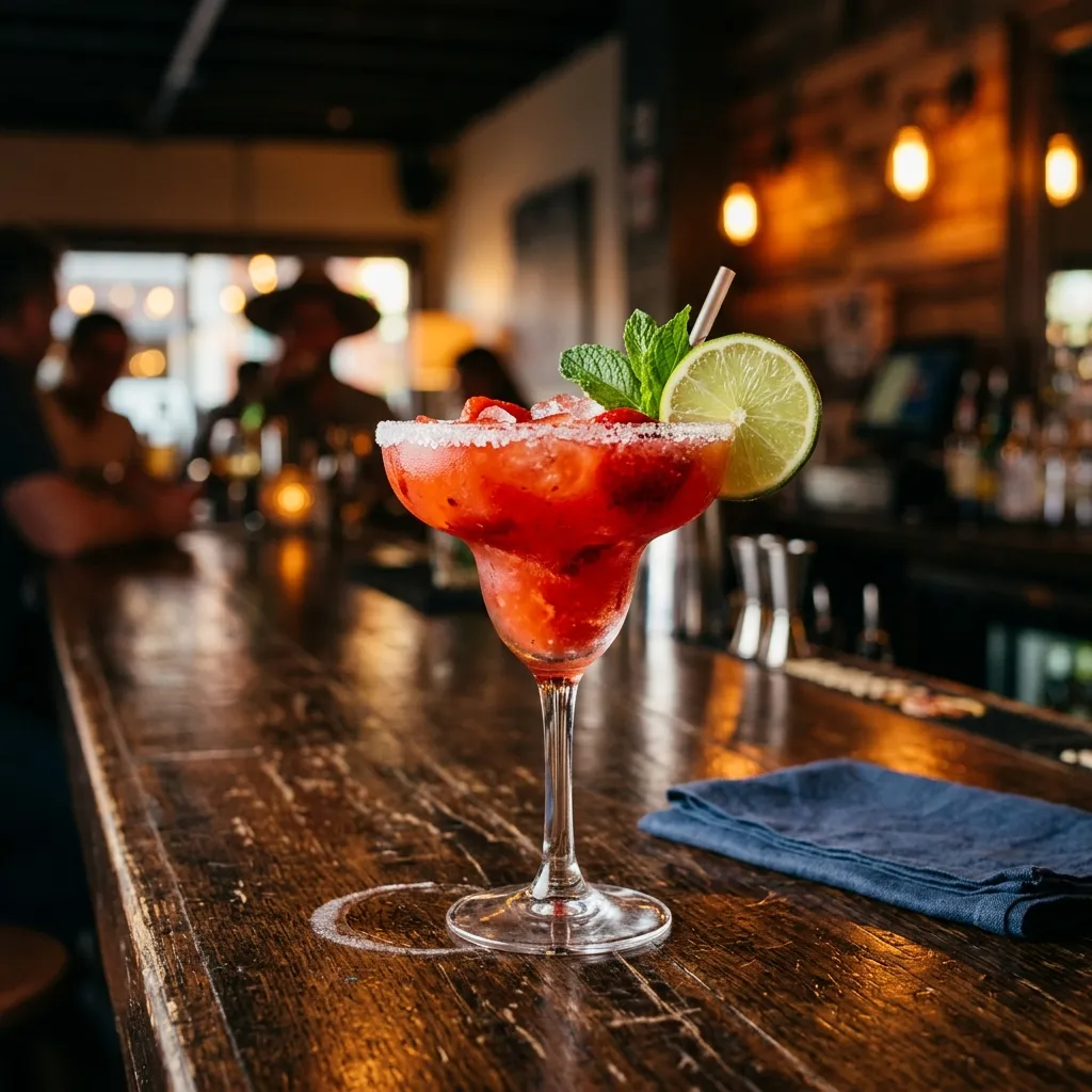 Flavored margaritas in strawberry, mango, peach, and hurricane flavors